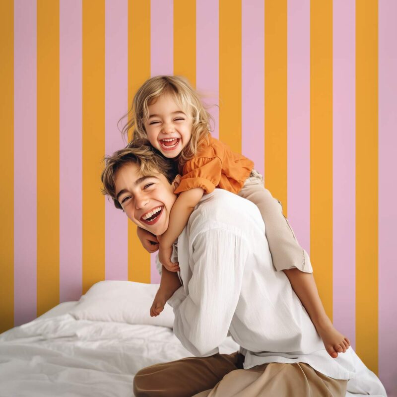 Papier peint rayures pop orange et rose