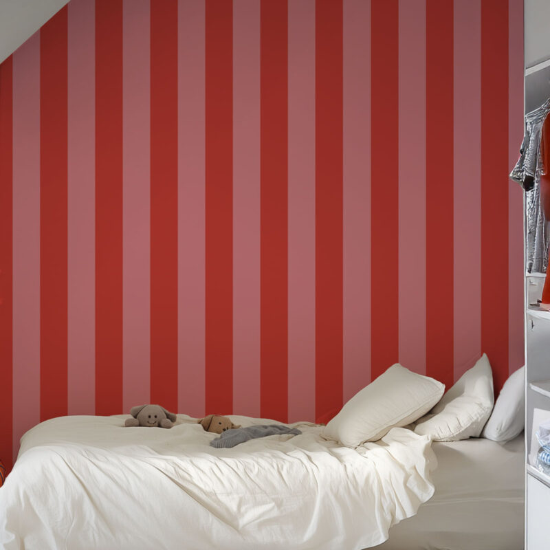 Papier peint à rayures tendance rose et rouge