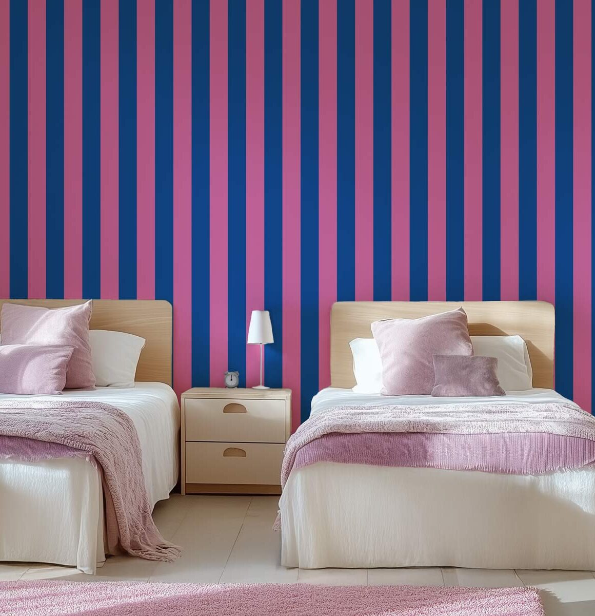Papier peint pop rayures bleu et rose