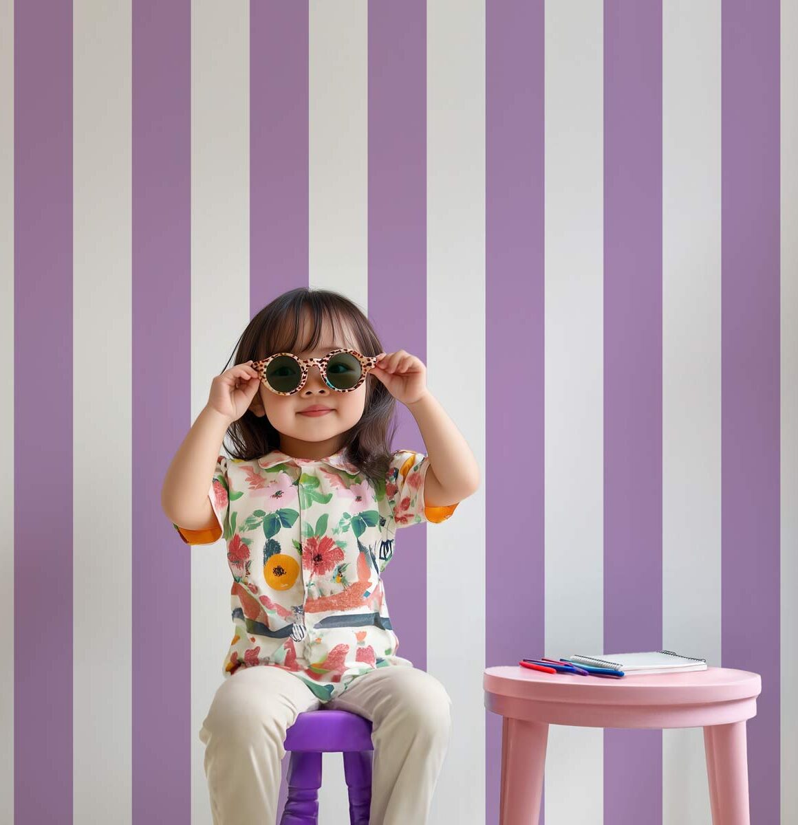 Papier peint à rayures Violet et Blanc