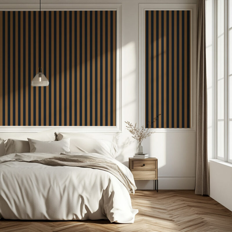 Papier peint chambre rayures marron et bleu marine