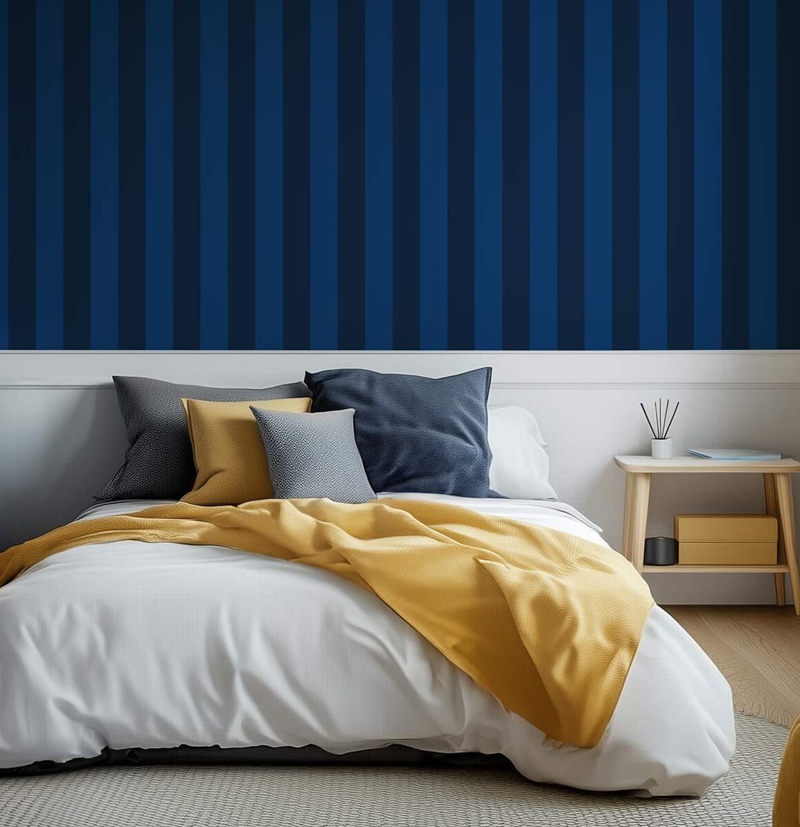 Papier peint moderne rayures bleu foncé