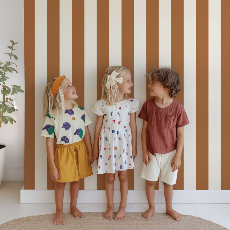 Carta da parati a righe Caramel - Marrone e beige