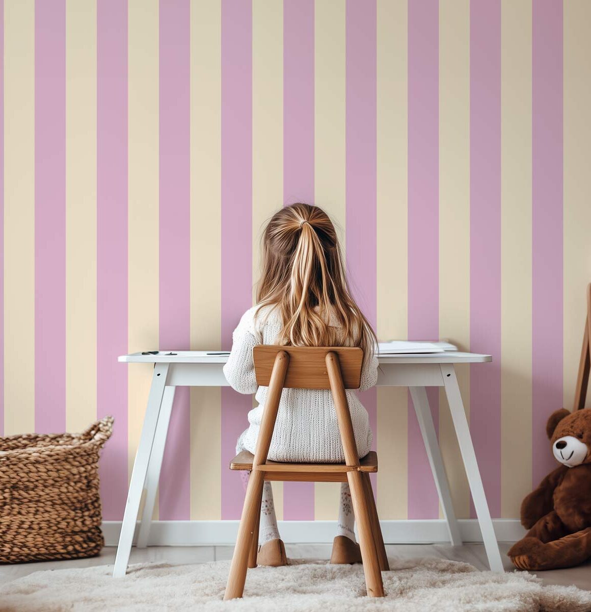tapisserie rayures rose et beige
