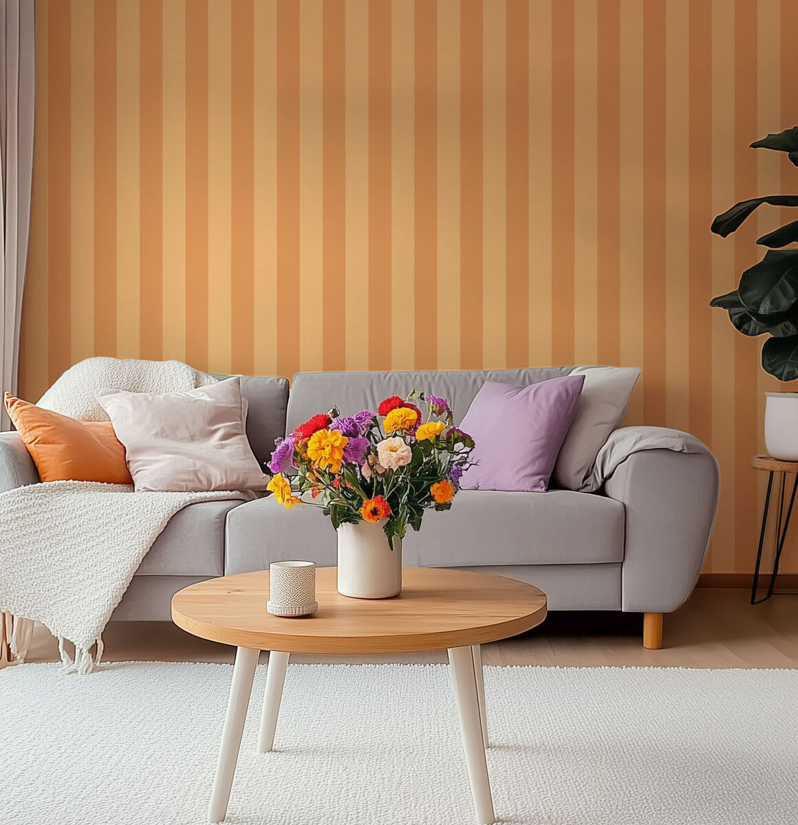 Papier peint bandes verticales jaune orangé
