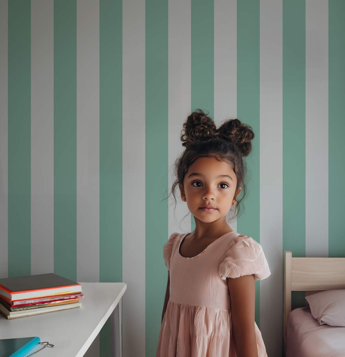 Papier peint chambre enfant rayure turquoise