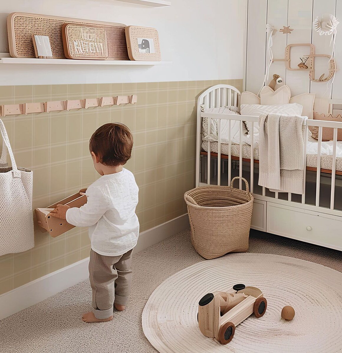 Papier peint carreaux beige