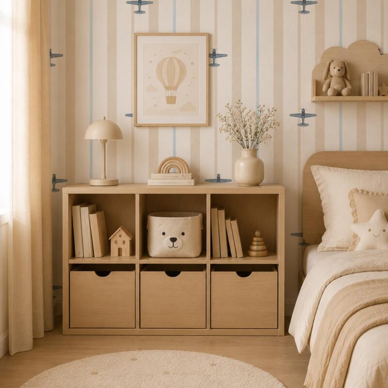 papier peint avion rayure bleu beige