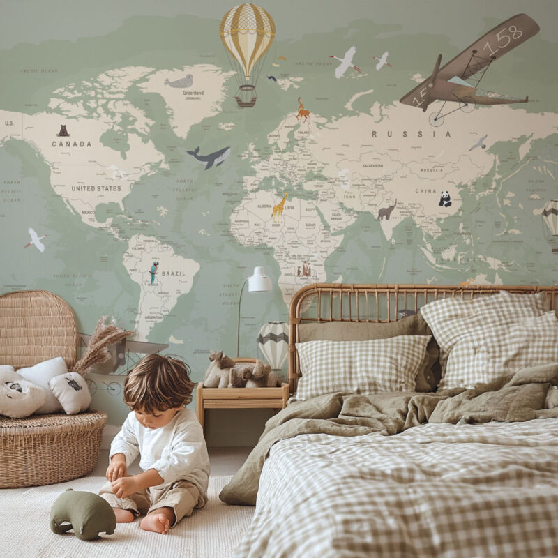 papier-peint-carte-du-monde-vert