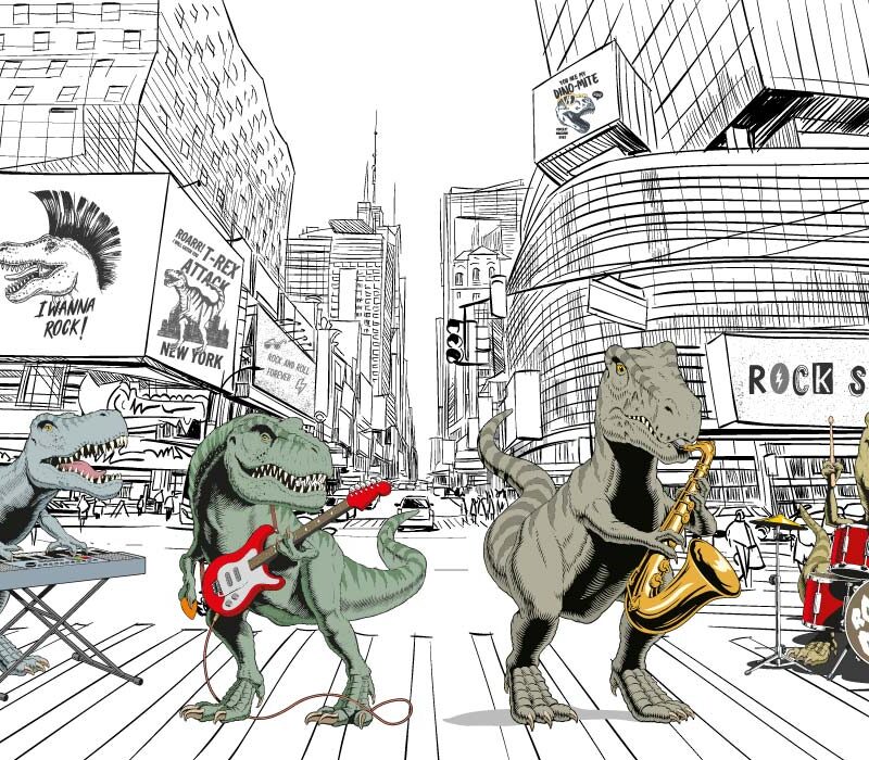 Carta da parati con dinosauri rock 'n' roll - immagine 2