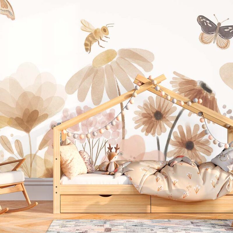 Carta da parati panoramica con motivi floreali vintage per bambini - immagine 5