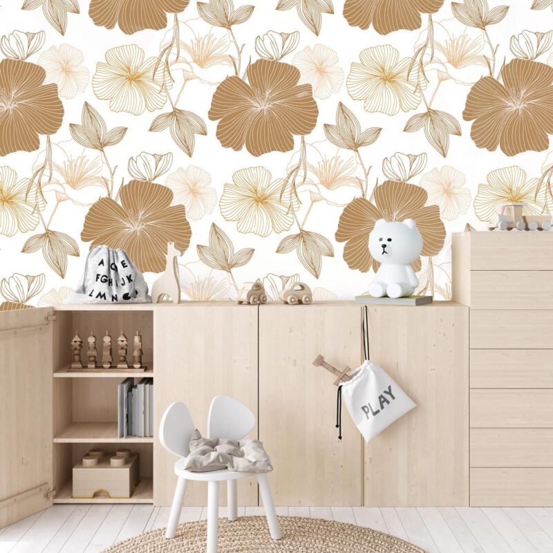 papier-peint-fleurs-doré
