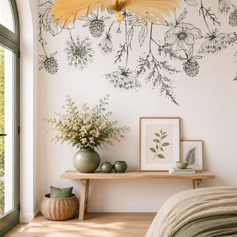 papier-peint-fleurs-vert
