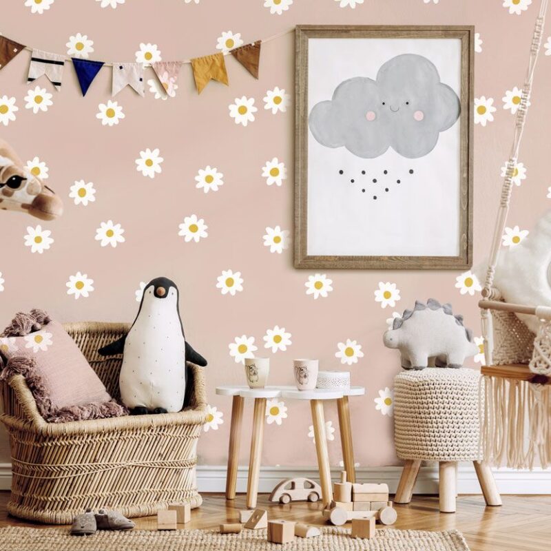papier-peint-marguerite-rose