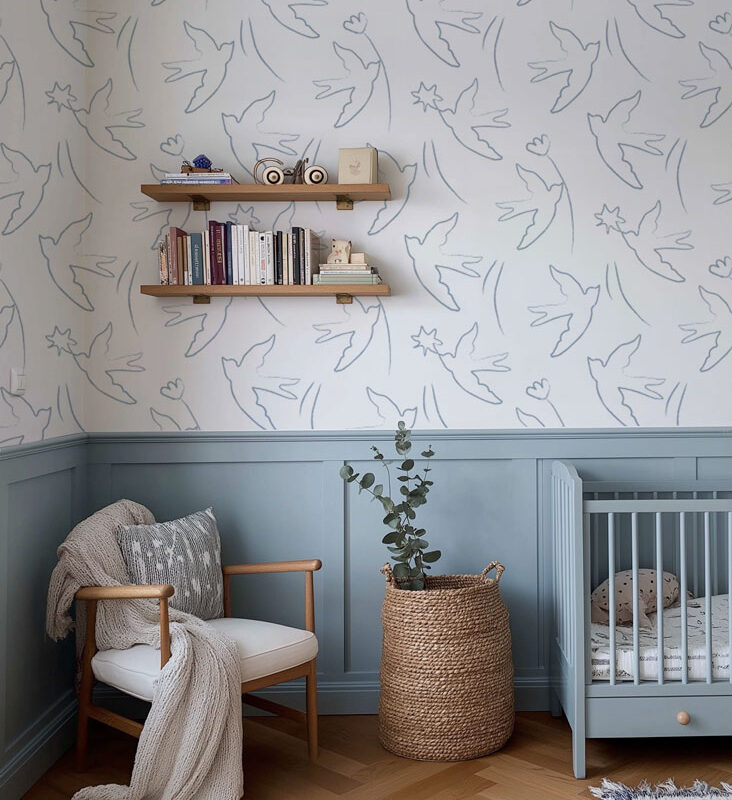 papier-peint-oiseau-bleu-enfant