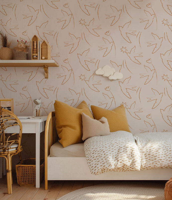papier-peint-oiseau-terracotta