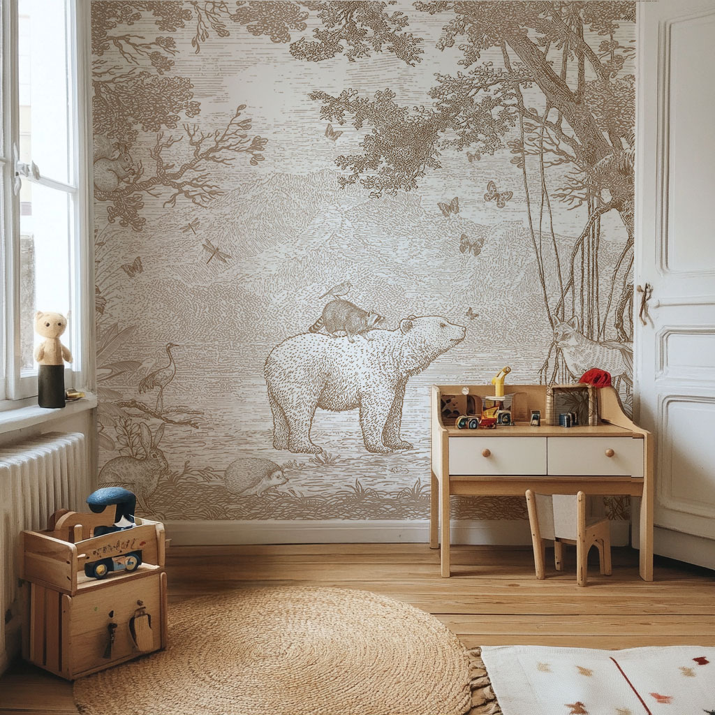 papier-peint-ours-forêt-pour-enfant