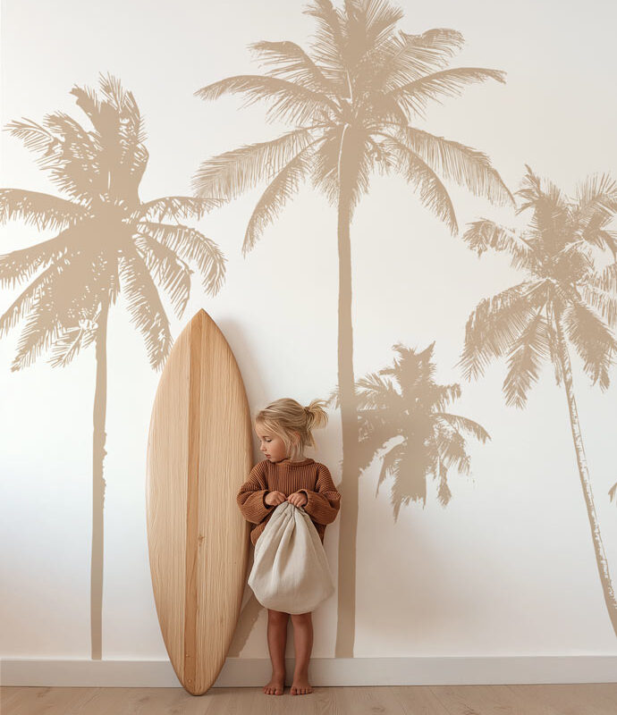 Carta da parati con ombre di palme beige