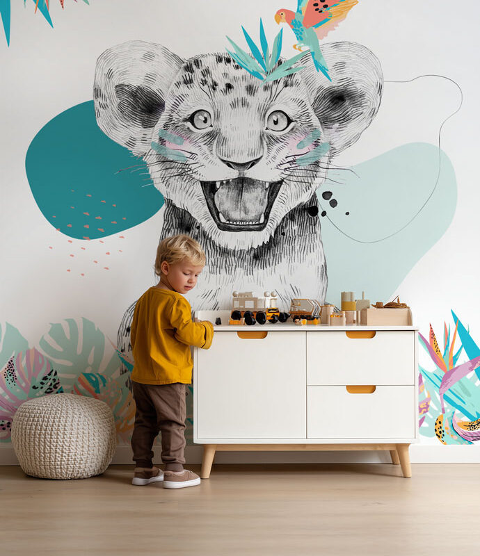 Carta da parati safari dai colori vivaci per bambini