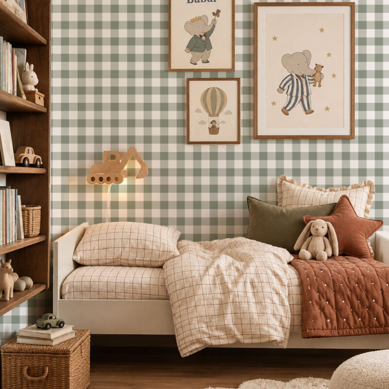 papier-peint-vichy-vert olive